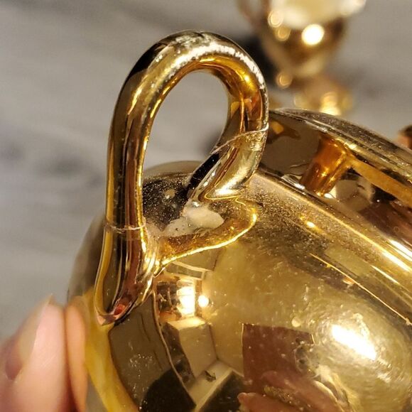 Vintage Gold Cut Glass Geo H Bowman & Son Creamer/Sugar & w/Salt/Pepper Set - Picture 4 of 8